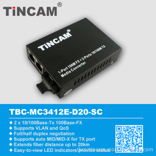 Fast 10/100m Base 2 Fx Port + 100m Base 1 Tx Port Fiber Ethernet Switch